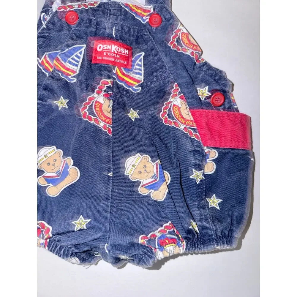 Vintage Oshkosh B’Gosh baby 6-9 months one piece overall USA nautical teddy bear